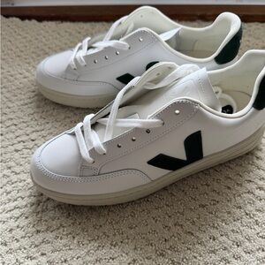 Veja White and Dark Green Sneakers